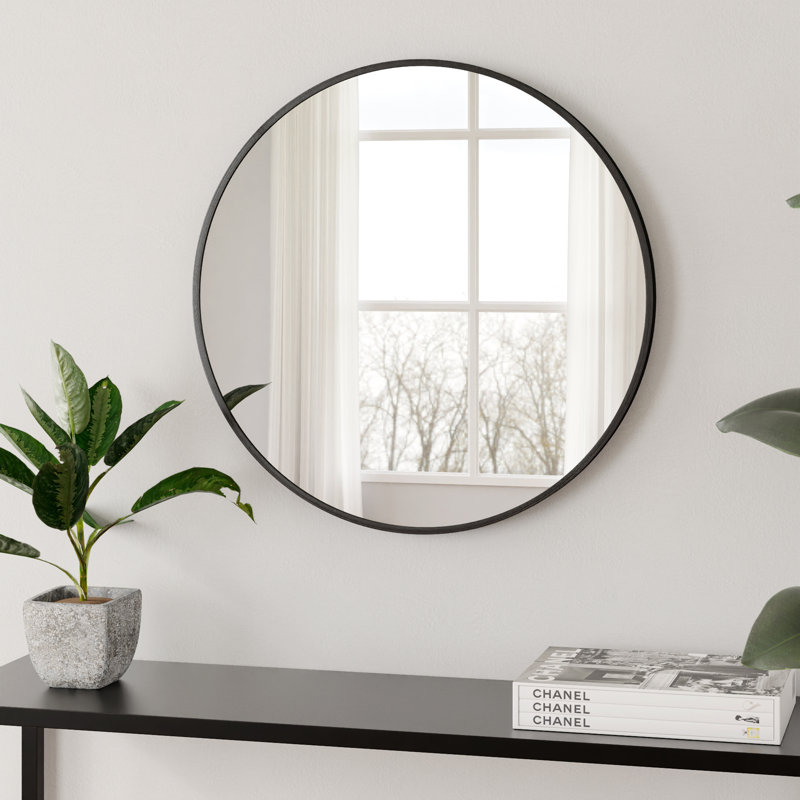 Karrina Round Metal Accent Mirror, Black, 20" x 20"