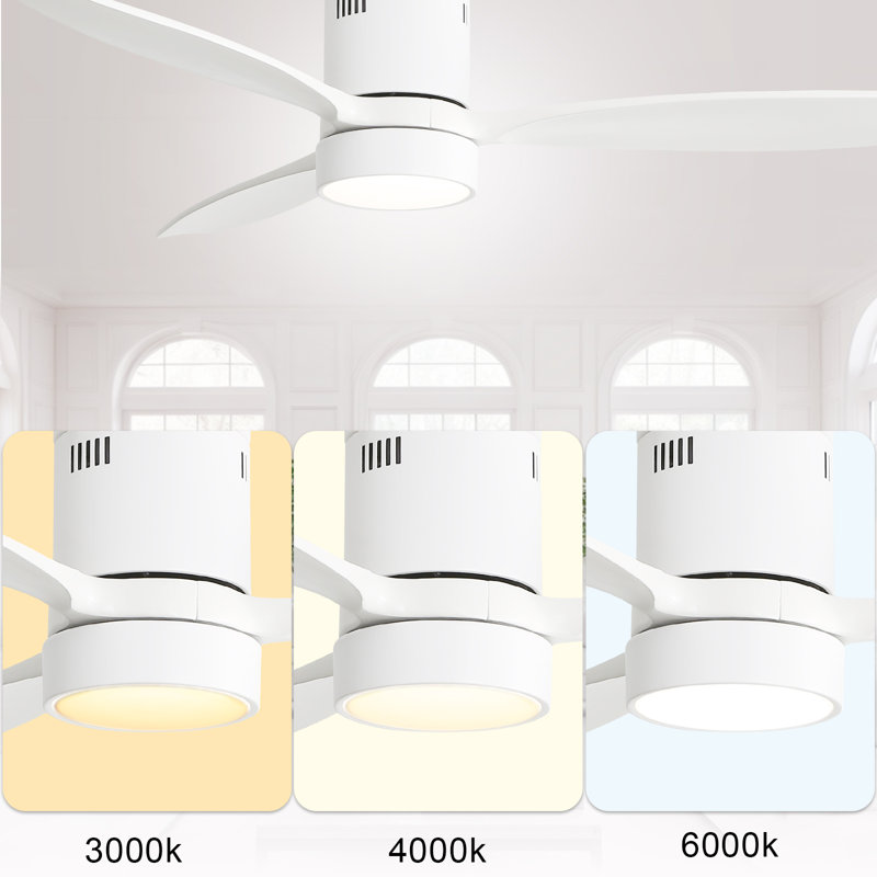 Nicola 52" 3-Solid Blade Classic Flush Mount Ceiling Fan With Light and Remote Control, White, White