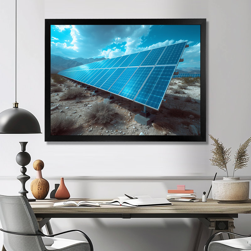 Panneaux solaires monochromes bleus et gris - Panneaux solaires, Toile encadrée noire simple, H 12 po x l 20 po x P 1 po