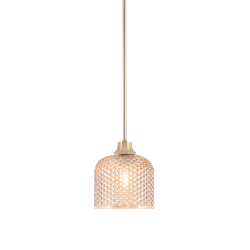 Luminaire suspendu en forme de tige avec finition laiton vieilli et abat-jour en verre texturé ambre de 6 po, New Age Brass