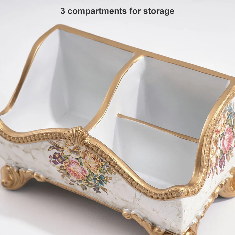 Retro European Style Golden 3 Compartment Remote Control Storage Box Desktop Storage Box