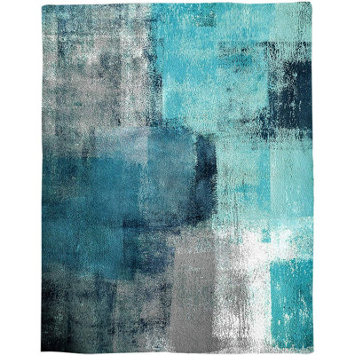 Turquoise Blanket Gray Aqua Abstract Paint Art Graffiti Lattice Super Soft Breathable Flannel Throw Blankets Cyan Teal Warm Cozy Decorative for Sofa Chair Bedroom All Seasons Use 60x80 inch