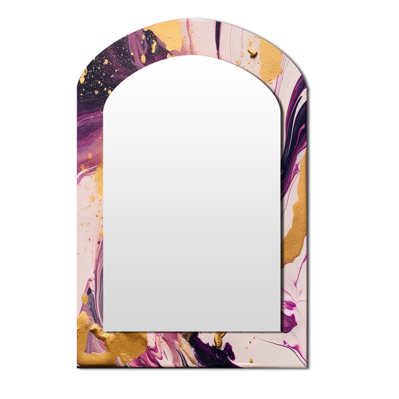 Konen Purple and Pink Strokes VIII - Fractals Arch Decorative Mirror, Modern Asymmetrical Large Wall Mirror, Printed Metal Art