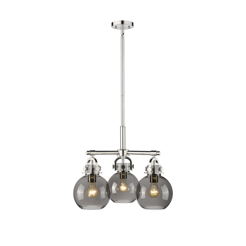 Luminaire suspendu sur tige 3 lumières Lantz, Plaqué couleur fumée, Nickel poli