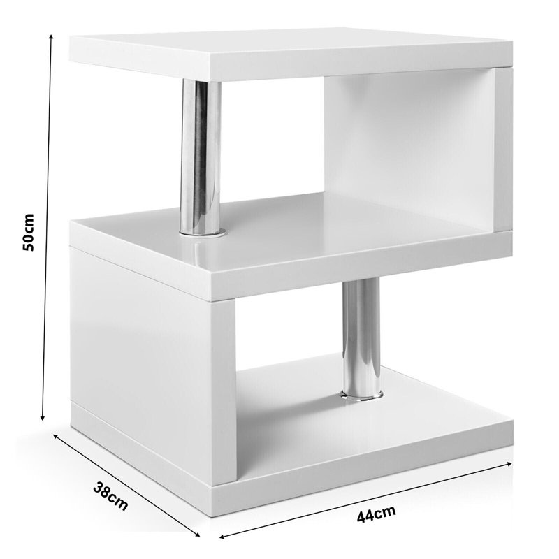 Antinique Led High Gloss 2 Tier Side Table with Storage Living Room, White