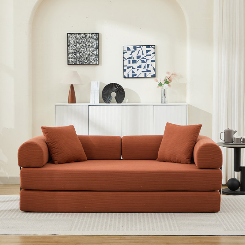 Canapé-lit pliant, canapé-lit convertible 78,5 po avec 2 coussins, Orange