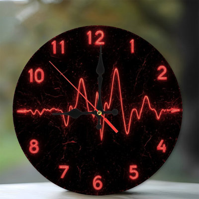 Red Clock Face Heartbeat Waveform