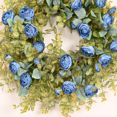 Couronne florale artificielle de 26 po pour le printemps, la verdure et le feuillage des roses