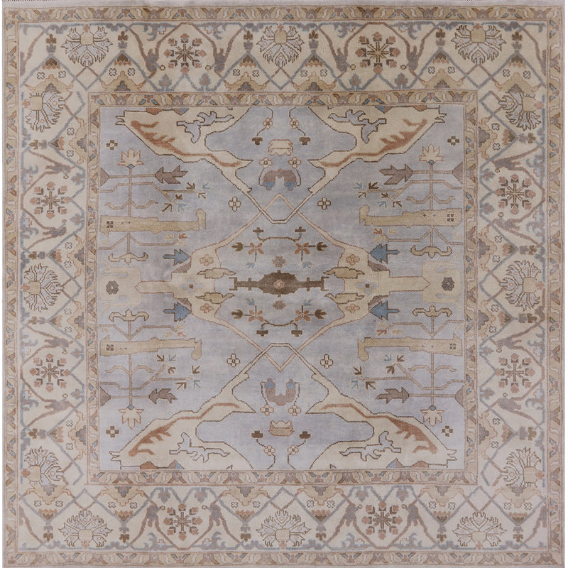 Tapis oriental beige / brun / bleu, Carré 5 pi
