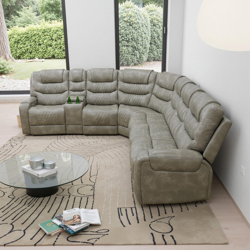 Ensemble de canapé inclinable 3 pièces en cuir gris