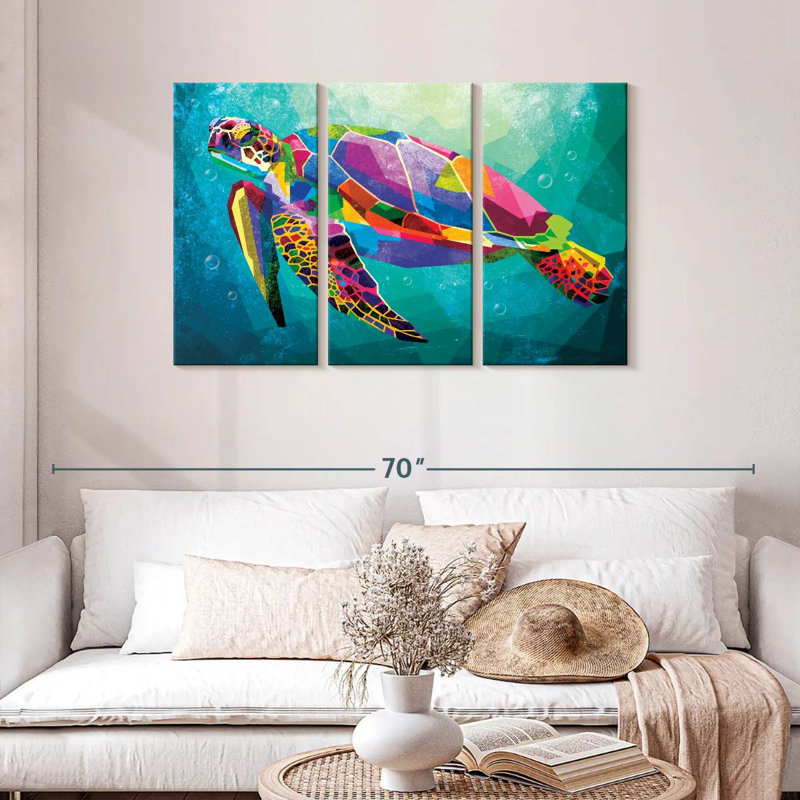 Tortue arc-en-ciel géométrique 3 pièces, H 28 po x l 45 po x P 1,25 po