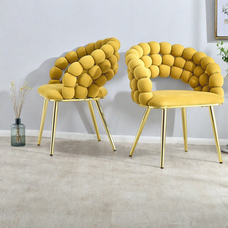 Chaises de salle à manger en velours bulles, pieds en métal doré, ensemble de salle à manger moderne