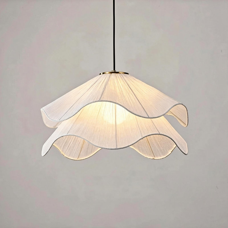 Luminaire suspendu d'intérieur Flower avec abat-jour en tissu blanc