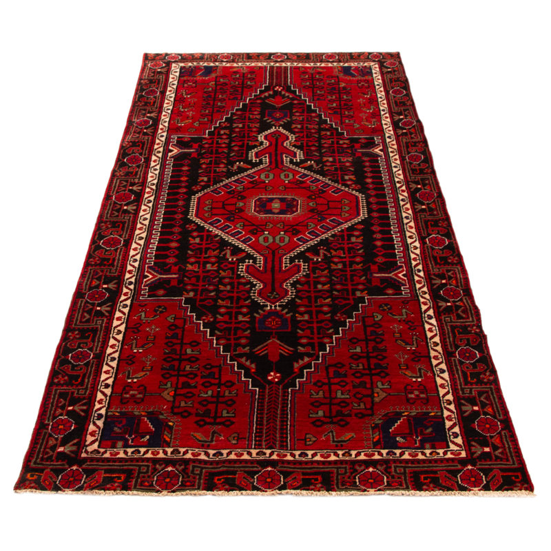Tapis noir et rouge Anadol unique en son genre 4 pi 8 po x 10 pi 9 po