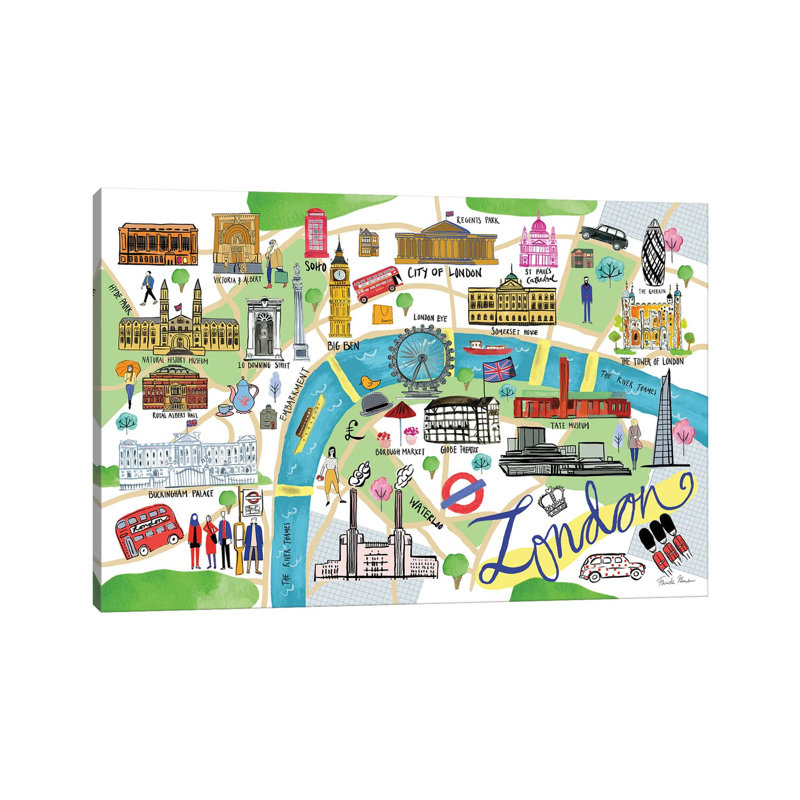London Map by - Toile tendue, H 12 po x l 18 po x 1,5 po
