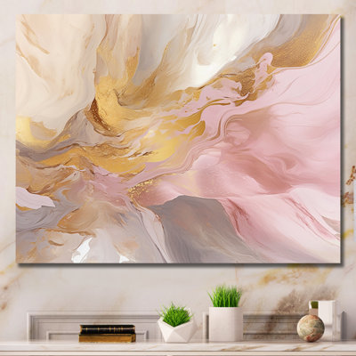 Exquis symphonie abstraite rose et pastel doré - peinture abstraite sur toile, art mural