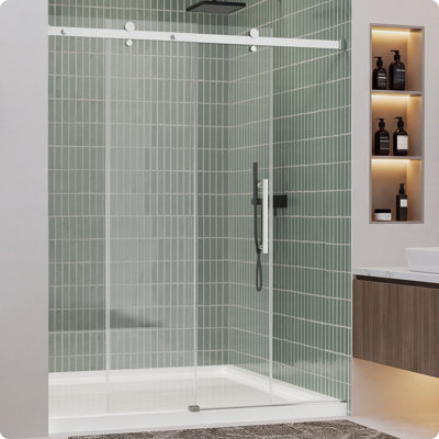 56" - 60" W X 72" H Double Sliding Frameless Shower Door With 1/4" (6mm)Clear Tempered Glass, Anti-Shatter Film for Walk-in Shower