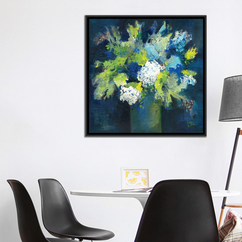 «Bleu», impression sur toile, H 18 po x l 18 po x P 1,5 po, Toile encadrée noire, Pas de tapis