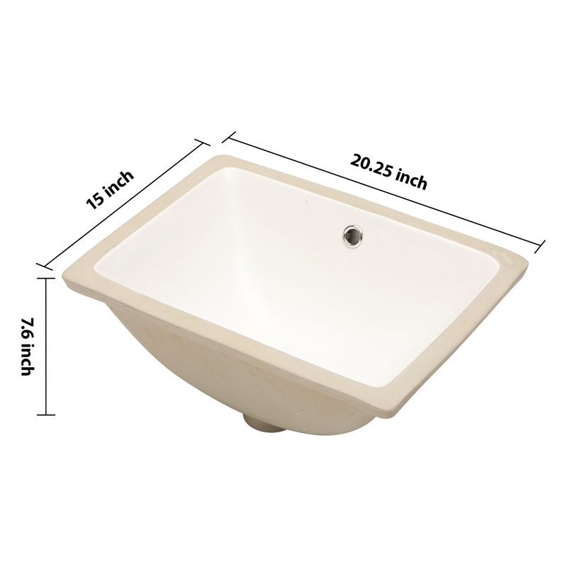 Lavabo de salle de bain rectangulaire en céramique 20,08 po x 15 po avec trop-plein - encastré, teinté, pour diverses salles de bain encastrées 20,08 po x 15 po, ajoute de l'espace à votre