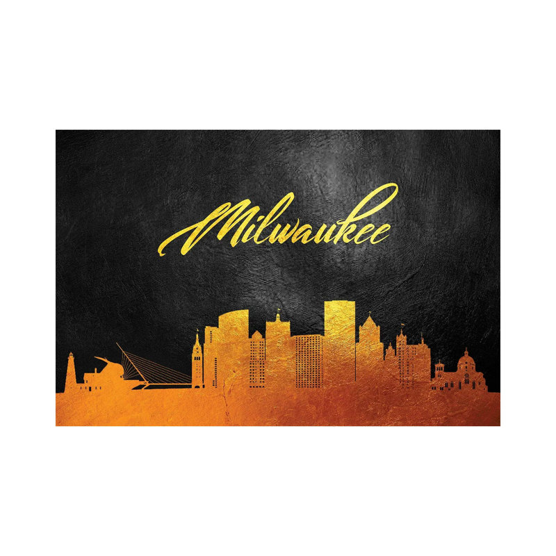 Milwaukee Wisconsin Gold Skyline by Adrian Baldovino - Wrapped Canvas Print, 66.04 cm H x 45.72 cm W x 3.175 cm D