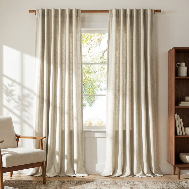 Faux Linen Blend Curtains Rod Pocket & Back tab Semi Sheer Window Treatments Privacy with Light Filtering for Living Room, 2 Panels