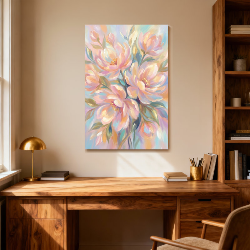 Fleurs abstraites roses douces sur fond doux, H 40 po x l 28 po