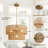 Boho Rattan Chandelier 4-Light Pendant with 2-Tier Wicker Shade, Farmhouse Hanging Light for Dining Room