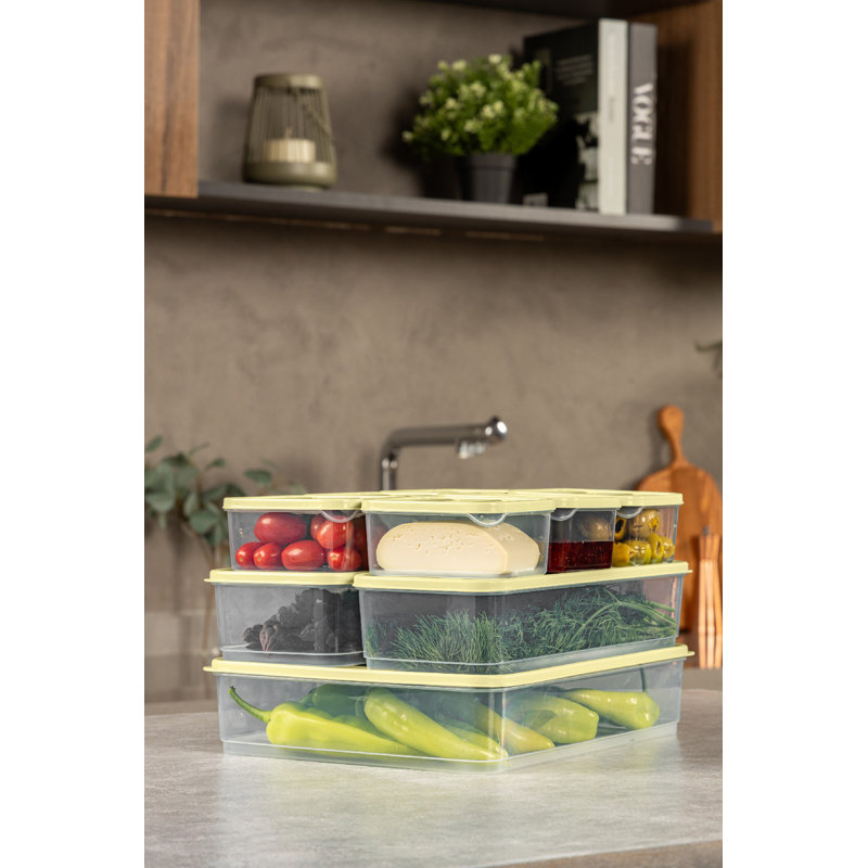 Ensemble de boîte de rangement durable 9 pièces, jaune | 100% plastique, comprend 2 boîtes (4,3 x 11,8 x 2,8 po, 56,1 oz liq.), 1 boîte (9,1 x 11,4 x 2,6 po, 118,3 oz liq.), 6 boîtes (3,5 x 4,1 x 2,2 po, 11,8 oz liq.) | Va au lave-vaisselle, idéal pour organiser la maison et le bureau