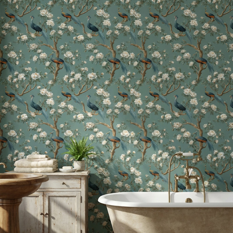 Papier peint floral oiseaux traditionnels amovibles, Peler et coller