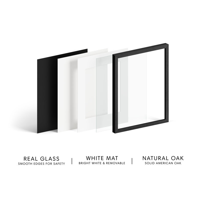 Solid Wood Picture Frame with Glass, Black, 12" W x 12" H