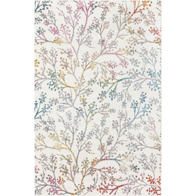Tapis campagnard et floral de couleur beige / bleu sarcelle