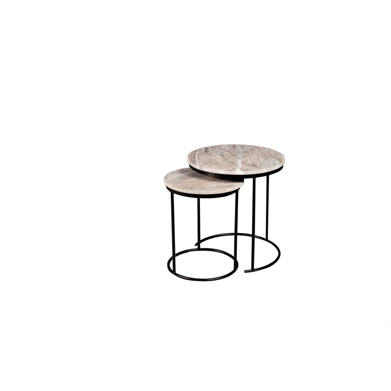 Ensemble de 2 tables basses gigognes en marbre avec structure en métal, Brun, Noir