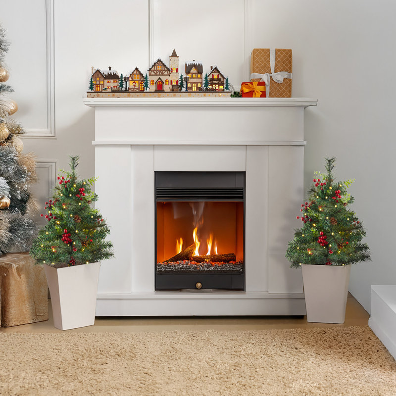 2 arbres de Noël d'extérieur 24,5 po, baies rouges et lumières DEL