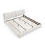 Lit plateforme en tissu bouclé de style crème, structure rembourrée en forme de nuage doux avec pieds en bois massif, aucun sommier nécessaire-130161522