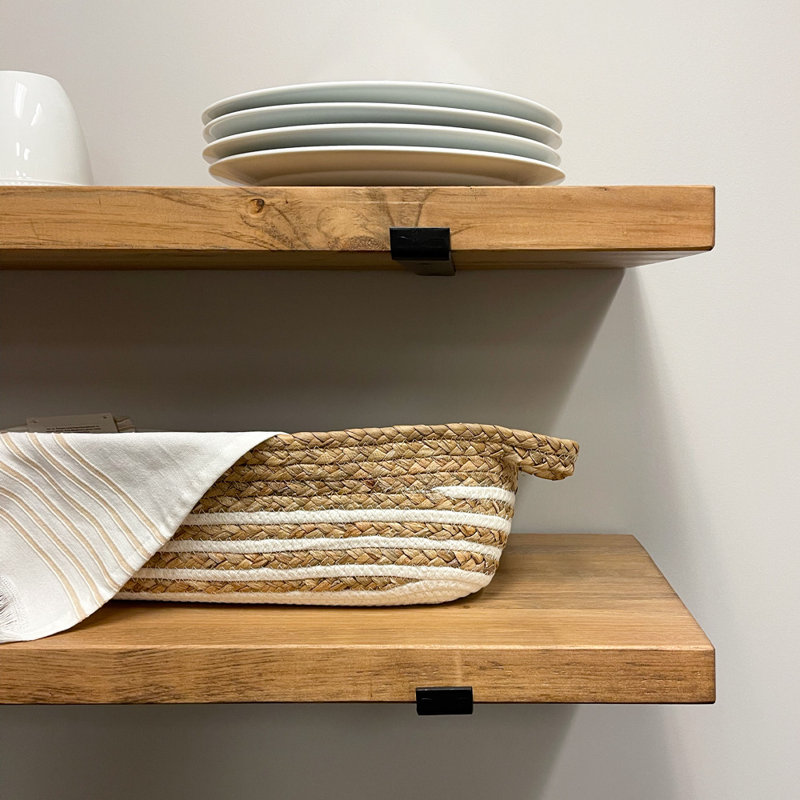 Calheme Rustic Shelves With J Brackets, Aged Oak, 1.75" H x 48" W x 10" D