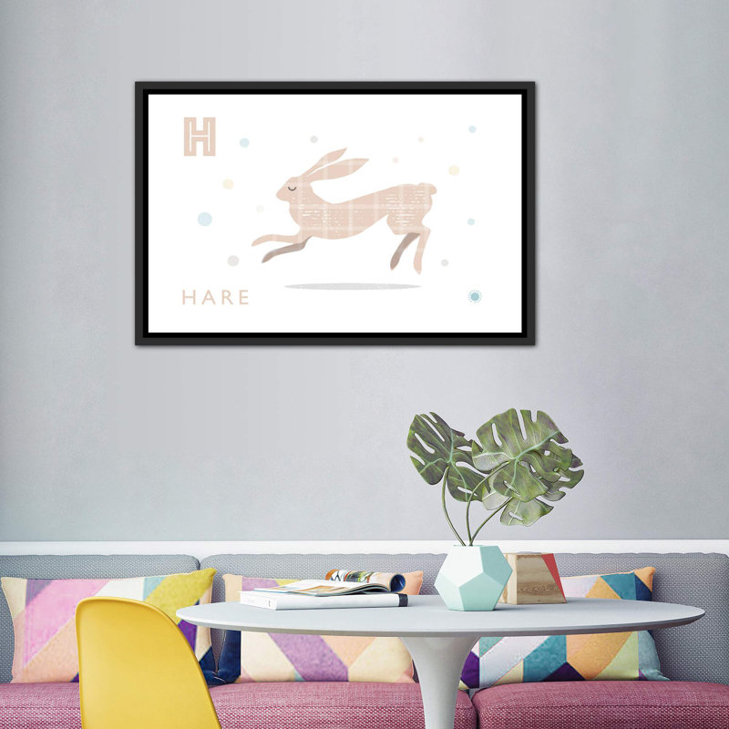 Hare - impression d'art graphique, Pas de tapis, H 40 po x l 60 po x 1,5 po, Toile avec cadre noir patiné