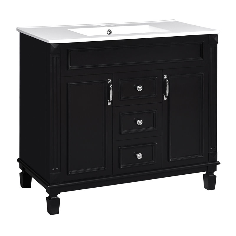 Meuble-lavabo de 36 po sans lavabo supérieur, armoire seulement, armoire de rangement de salle de bain avec 2 portes à fermeture douce et 2 tiroirs