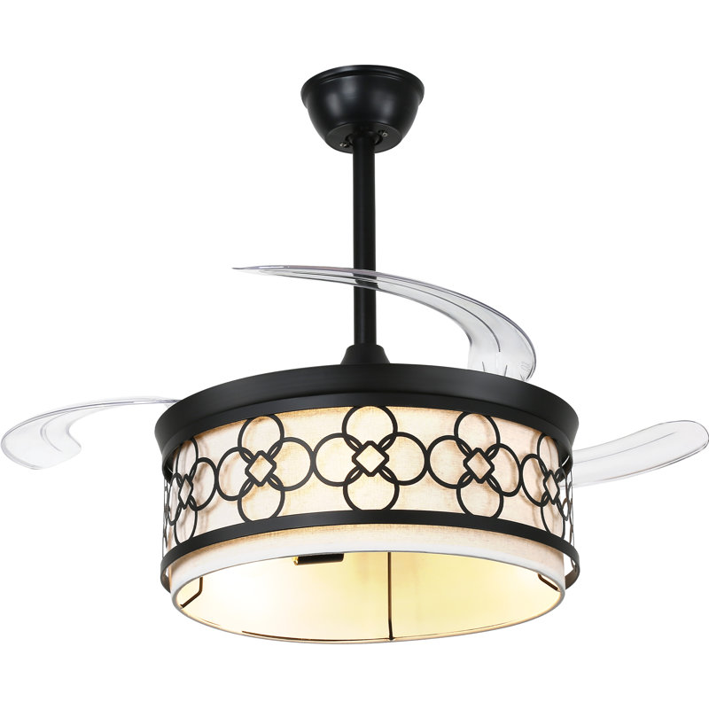 42" Retractable Ceiling Fan with Lights and Remote, Reverisble Quiet DC Motor Chandelier Ceiling Fan