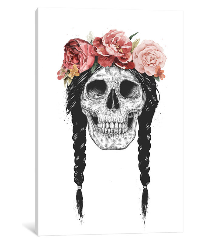 «Skull with Floral Crown», impression sur toile, H 26 po x l 18 po x P 1,5 po
