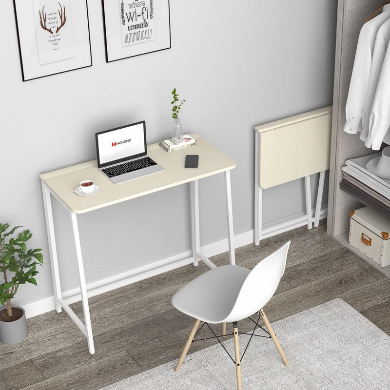 Small Foldable Desk 31.5" for Small Spaces, Space Saving Computer Table Writing Workstation