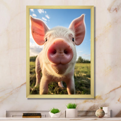 «Pink Pig Curious Snout Pig», reproduction sur toile