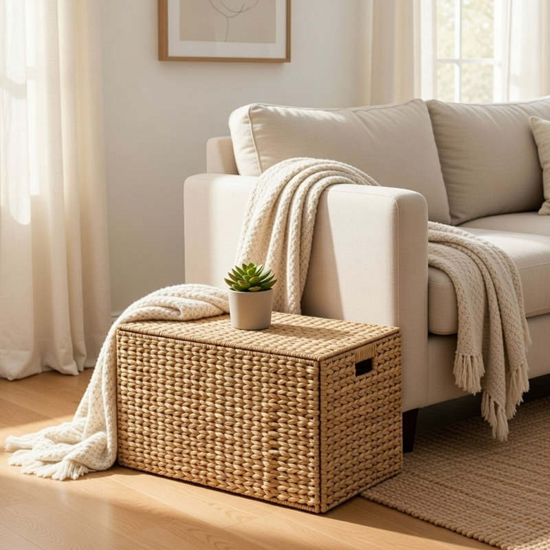 Panier de rangement avec couvercle Jom, jacinthe 27 po brun clair Jom, H 14,2 po x l 26,8 po x P 16,1 po