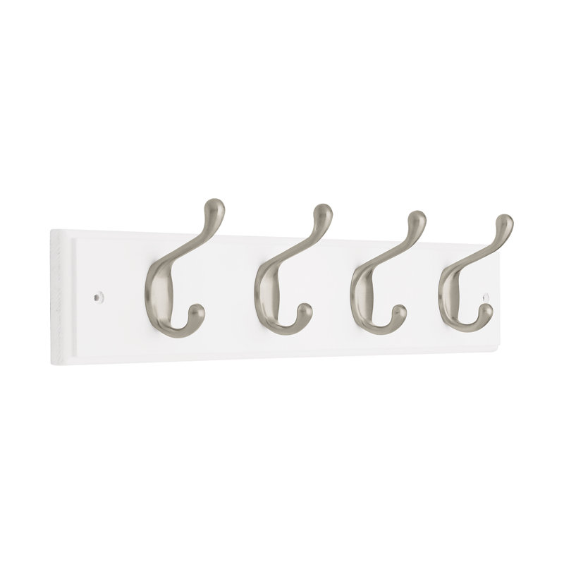 Ahearn 4 - Hook Wall Mounted Coat Rack, Flat White and Satin Nickel Finish