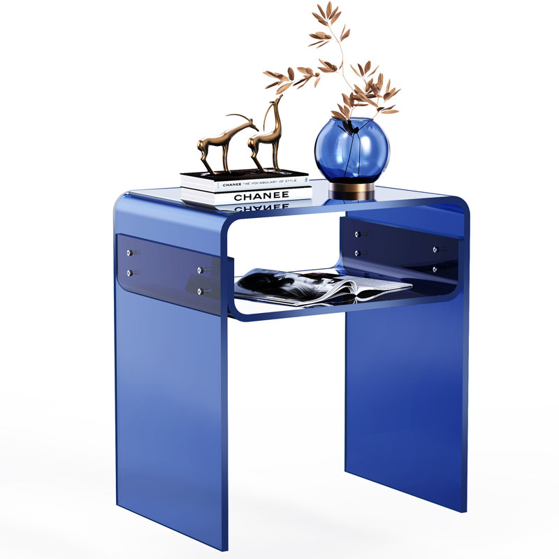 Devontre Modern Acrylic 2-Tier Home Decor, Nightstand, Anti-scratch Modern Side Table, Dark Blue