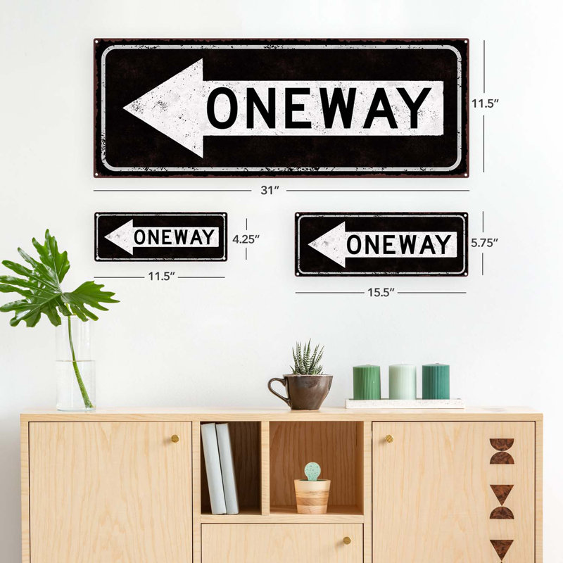 " Distressed, One Way Left Metal Sign ", 11.5" H x 31" W
