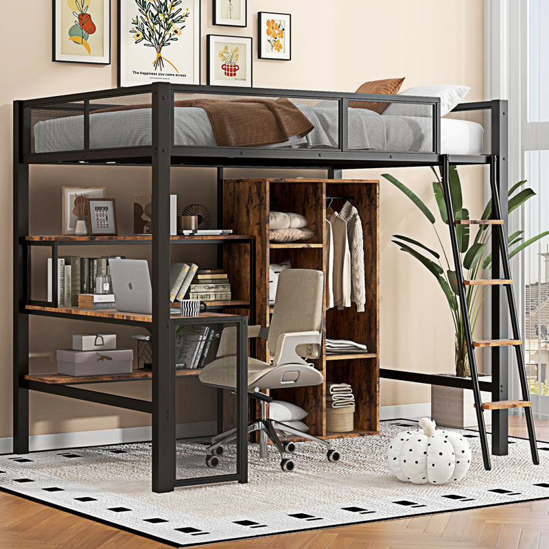 Lit mezzanine en métal avec bureau intégré