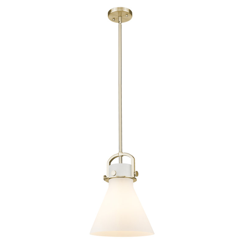 Luminaire suspendu avec tige 1 lumière Abisaid, H 11,75 po x l 10 po x P 10 po, Bronze champagne, Blanc