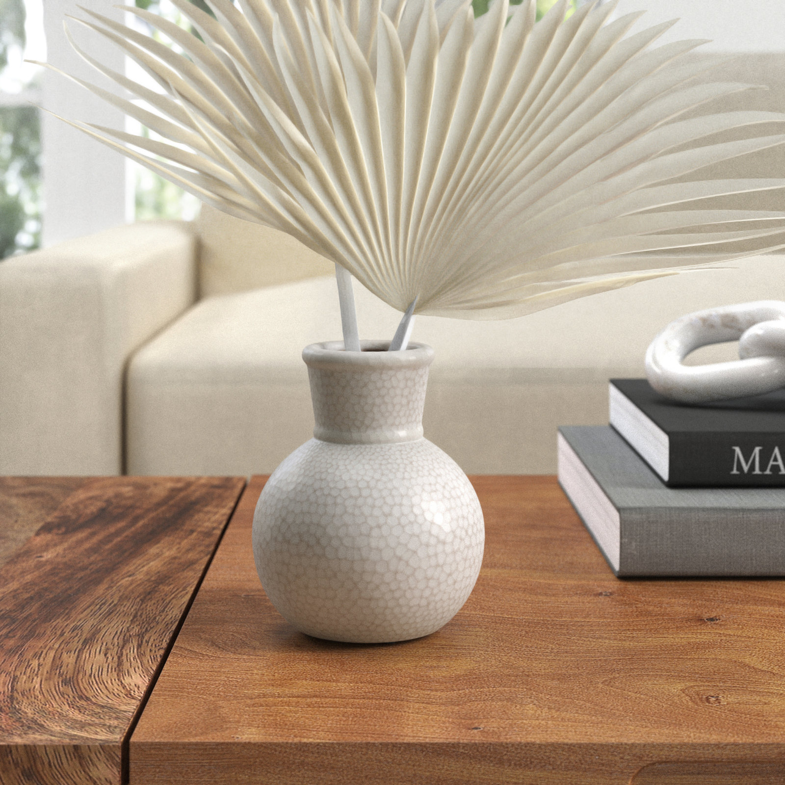 Cecil Stoneware Table Vase, 5" H x 4.25" W x 4.25" D