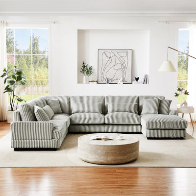129" Oversized Sectional Sofa U-Shaped Sofa Couch Modern Sofa Upholstered In Soft Corduroy With A Chaise Lounge For Living Room