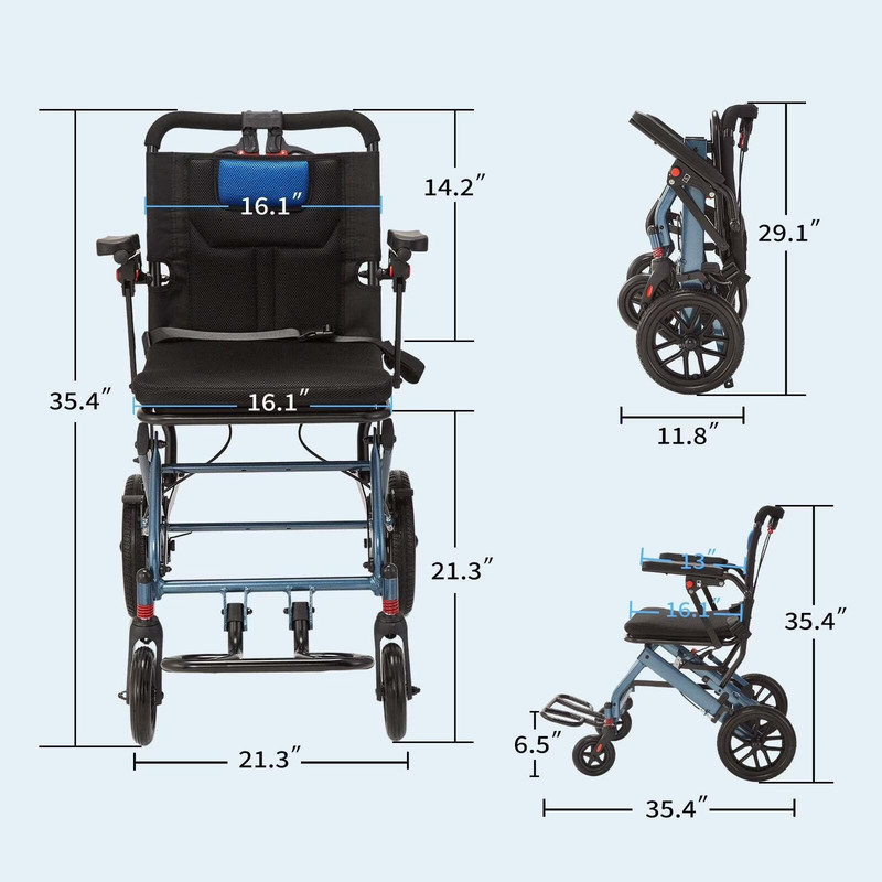 Fauteuil roulant compact pliant - Fauteuil de transport léger en aluminium absorbant les chocs